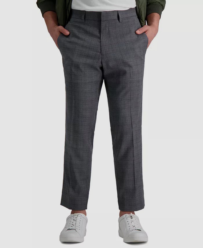 Kenneth Cole Reaction Men's Gray Plaid Slim-Fit Stretch Dress Pants Size 34W 30L