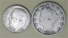 Lot of 2 Coins - 1 90% Silver Roosevelt Dime (1961P) & 1 Better Liberty V 5c