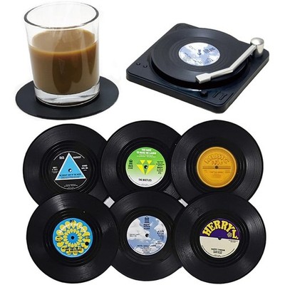 Kaxich 6pcs Retro CD Record Coasters with Holder Vinyl Mug Mats Non-Slip Drin...