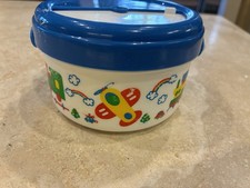 Vintage Toddler Travel Snack Container - Trains Planes Tugboats