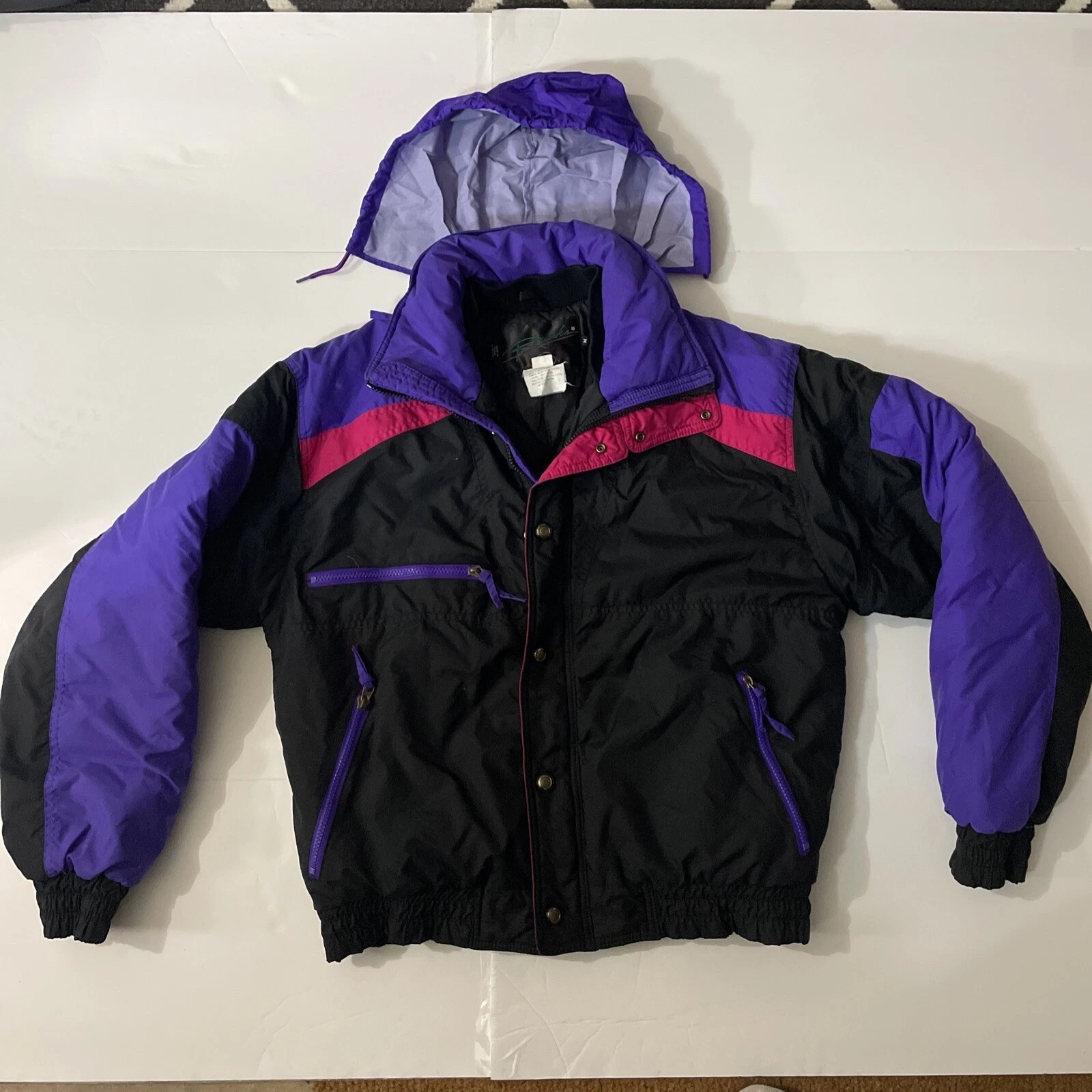 Vintage Unisex 80-90's Raewiks Zip Nylon Winter Puffer Jacket Medium Zip Hood