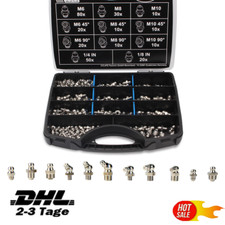 270Stk Schmiernippel Sortiment Kegel Verzinkt Fettnippel M6 M8 M10 Gerade 45&deg;90&deg;