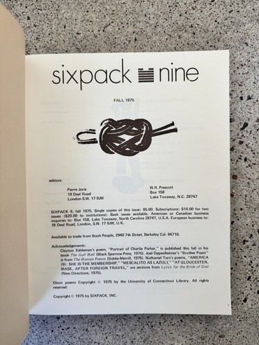 Sixpack 9 (1975) Book | Dorn, Artaud, Antin, Eshleman, Irby, Tarn, Olson - Picture 2 of 8