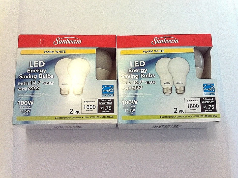 Sunbeam 100W Led Dimmable Light 2 Pack Energy Star 1600 Lumens, 3000 - Image 4 of 4