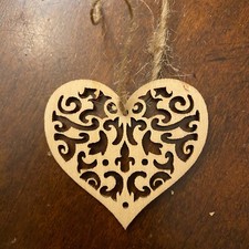 Wood Heart Ornament w Swirls Shapes Natural Laser-cut 20 Free Shipping