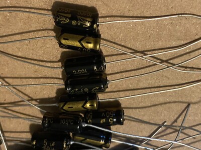 25pc Axial Electrolytic Capacitors – 25uF 50V, 6x13mm, 2000hr @105°C, RoHS