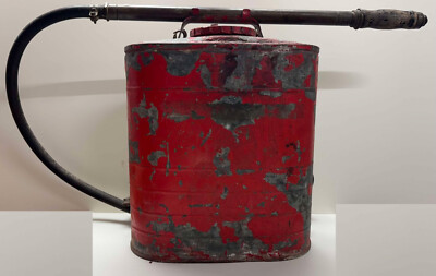 Vintage Red D.B. Smith Indian Fire Pump w/ Hose, Cap & Nozzle   Utica, NY