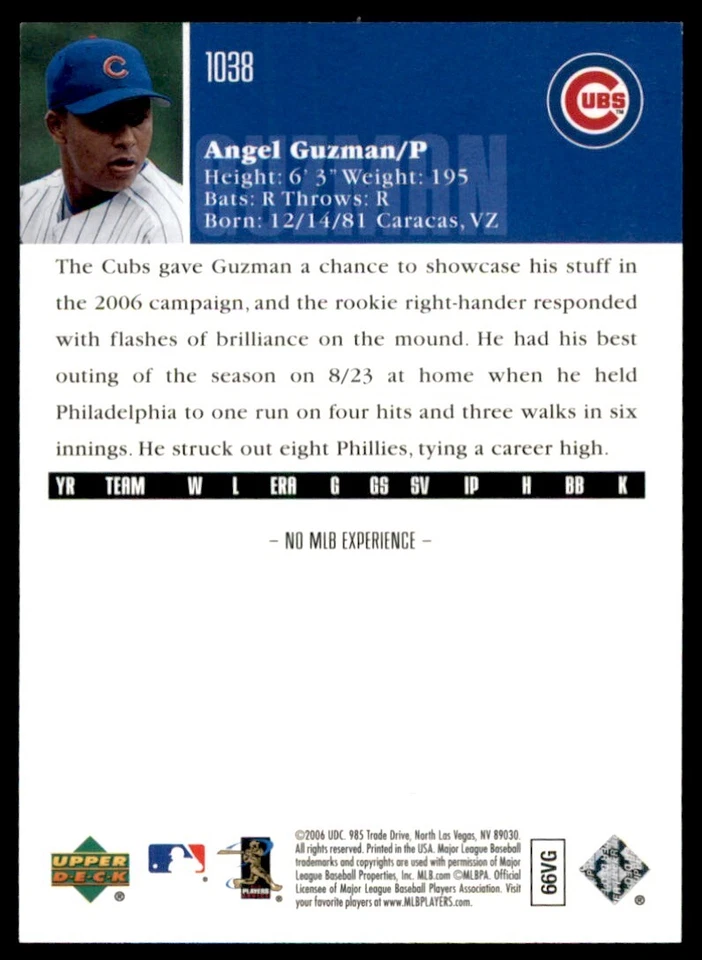 2006 Upper Deck Angel Guzman Rookie Chicago Cubs #1038 1096 - Image 2 of 2