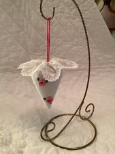 Strawberry Emery ~ Pincushion Pink Bullion Roses Antique White  Lace cap  3-1/4”