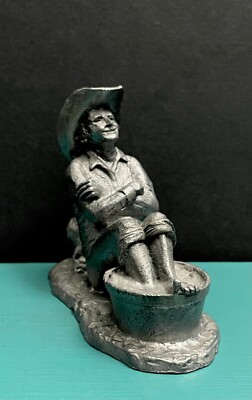 Michael Ricker Pewter Cowboy Hat Boot Wash Tub Ranch Western Diorama Figurine