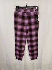 LOVE FIRE Kids Smocked Joggers In Purple Check Size Medium NEW