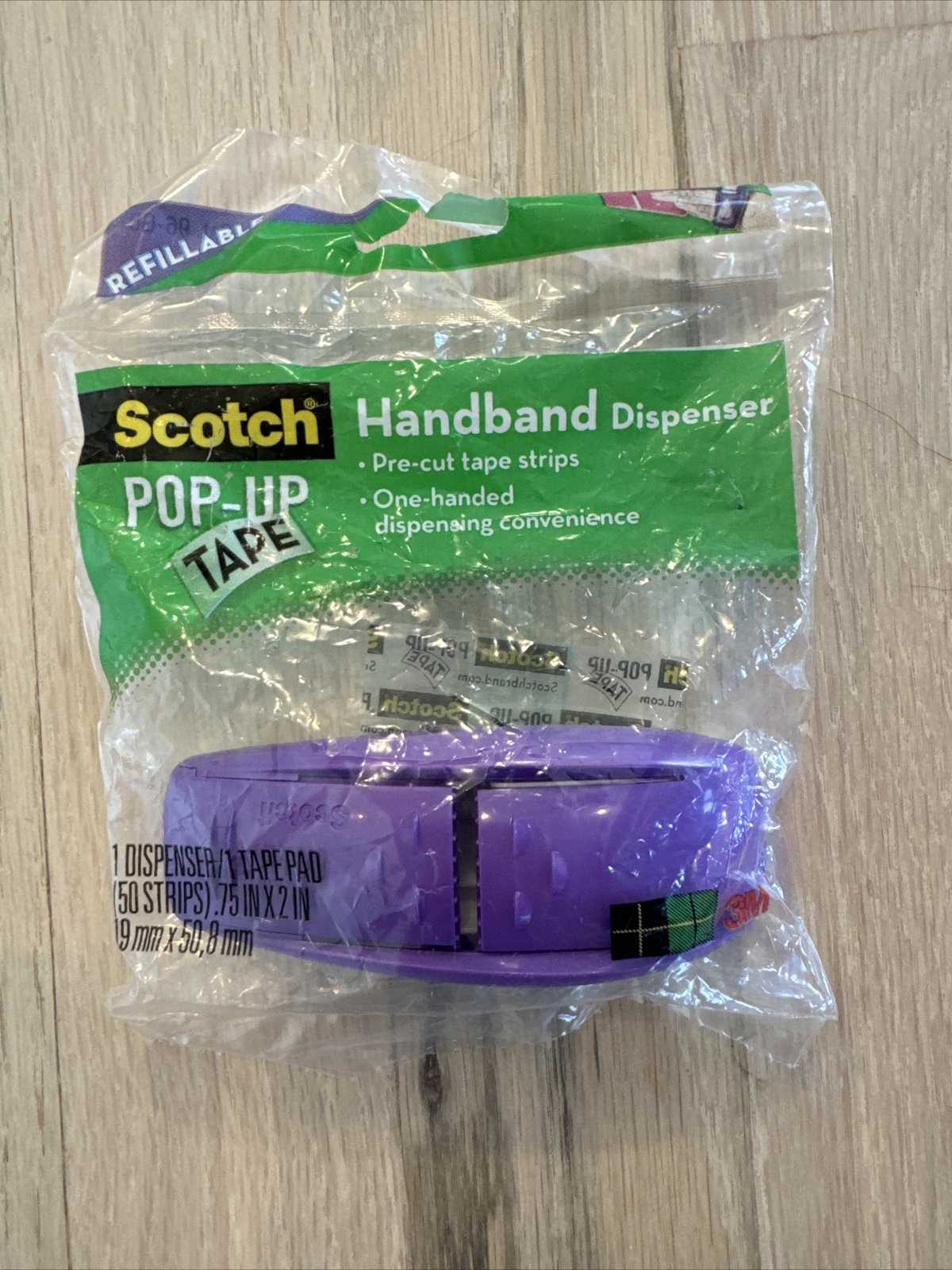 Handband Tape Dispenser Scotch Pop Up Tape  Dispenser 1 Refill Pad 50 Purple (V)-image