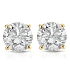 3/4Ct Round Real Diamond Studs Available in 14K White And Yellow Gold Setting