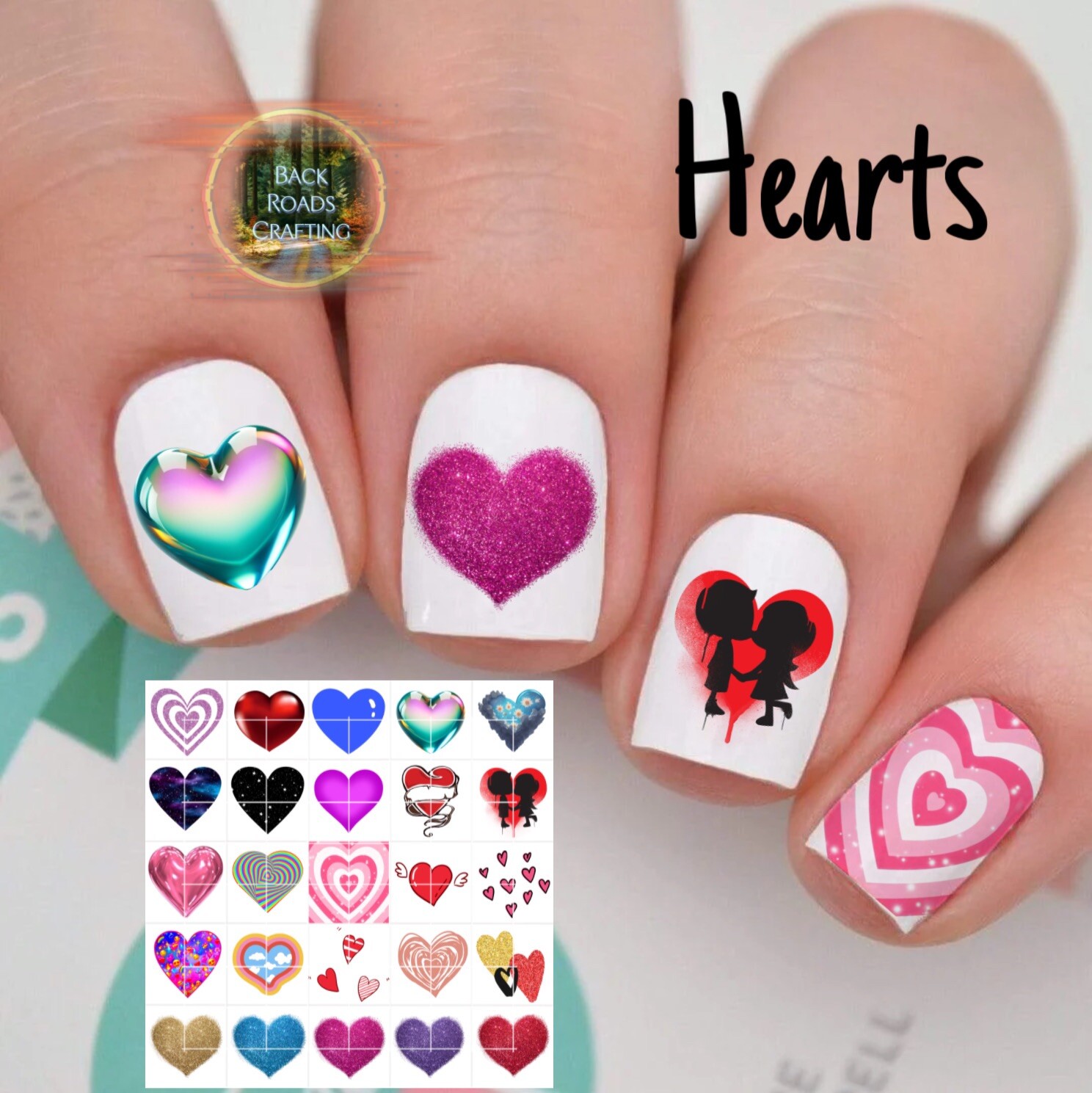 Hearts Valentines Waterslide Nail Art Decals Set Of 50 Instructions & Bonus