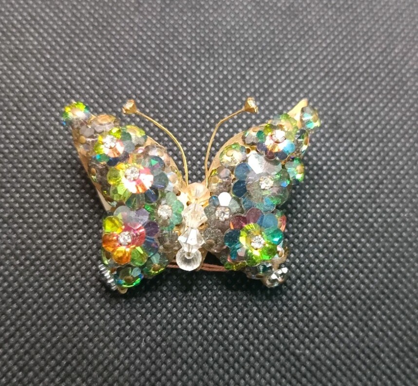 Multicolor Aurora Borealis Crystal Butterfly Vint… - image 1
