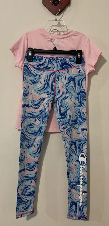 ¡Traje deportivo de camiseta y legging Champion para niñas talla 8 rosa y azul! A6371 Foto 2 de 4