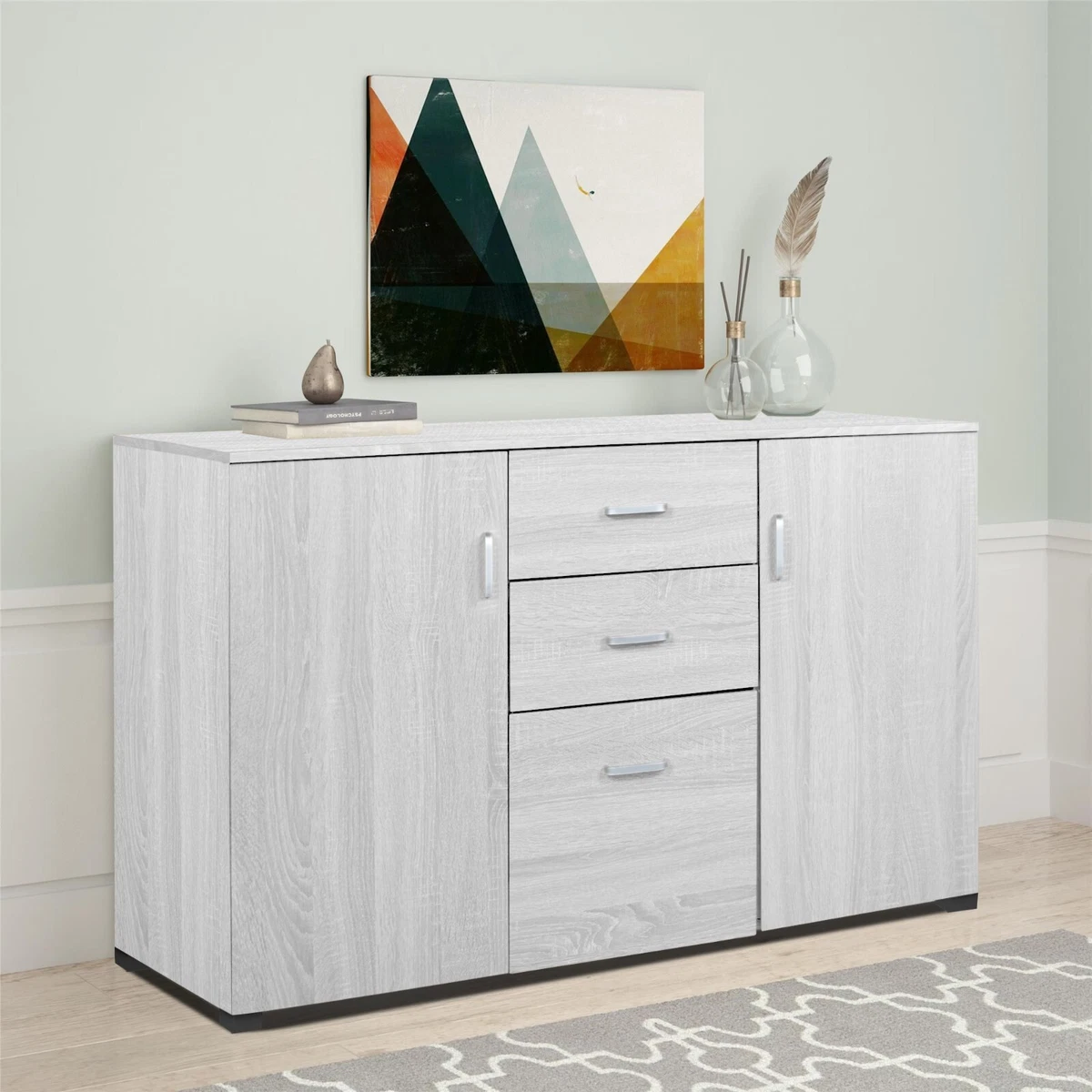 Credenza Con Cassetti VidaXL In Legno Tecnico Rovere - 100.5x35x98.5 Cm, 4 Cassetti, 4 Ripiani, 2 Ante