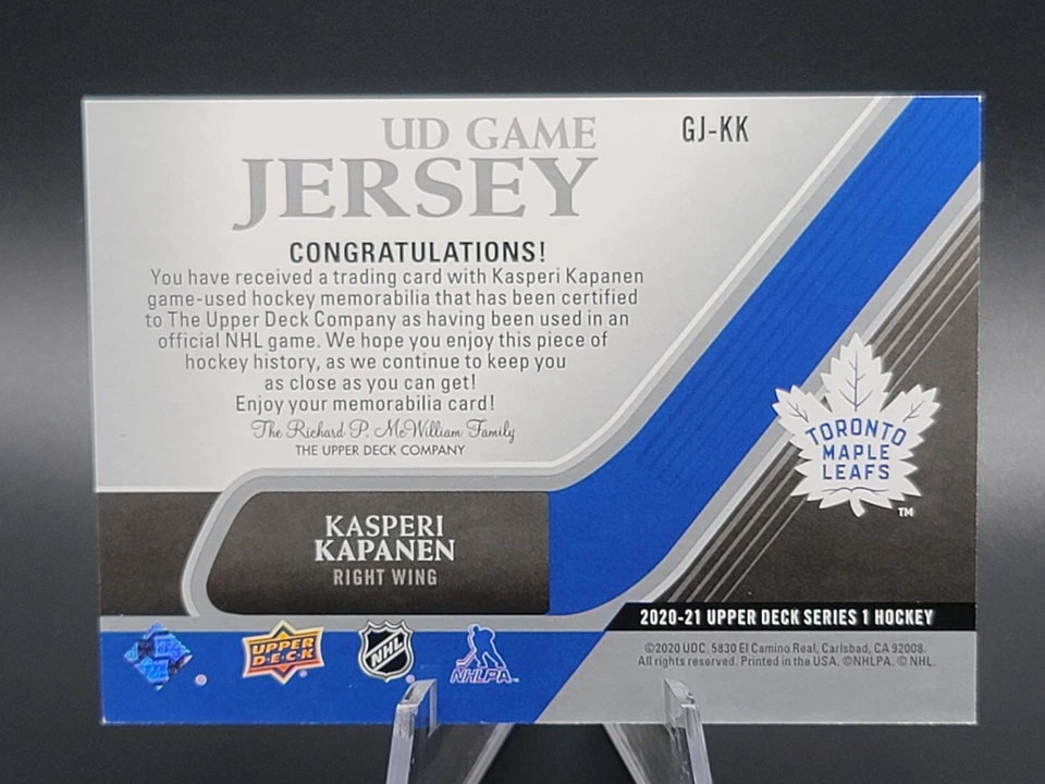 Kasperi Kapanen 2020-21 Upper Deck 1 UD Game Jersey  - Image 2 of 2