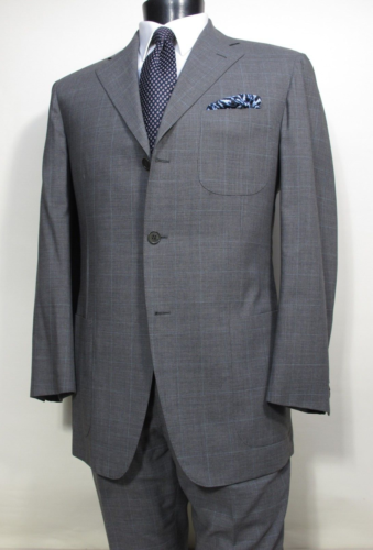 Cantarelli Wool Suit 52R Eu, 42R US Made in Italy Gray Window Pane - 第 1/11 張圖片