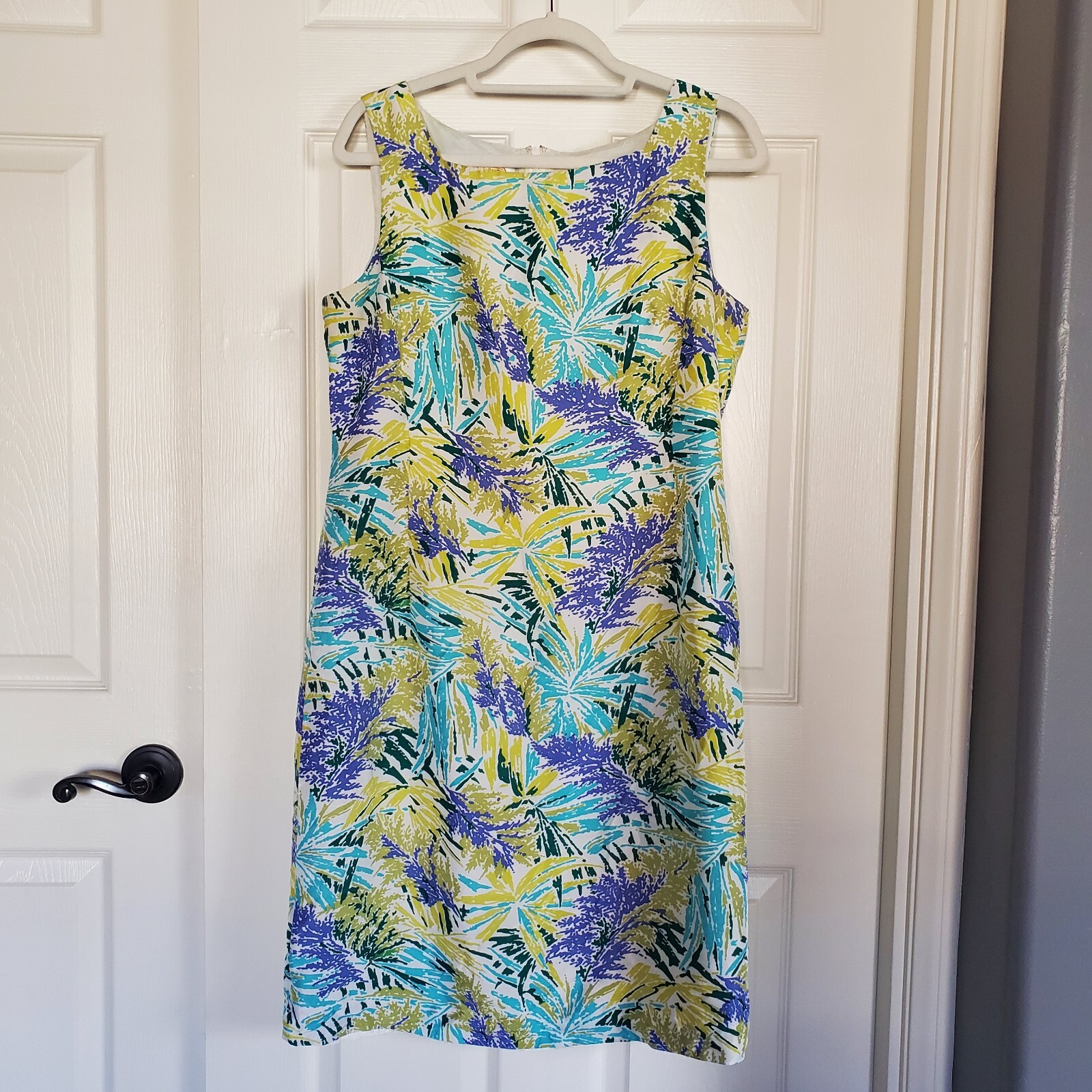 Talbots Silk Floral Blue Midi Dress Sleeveless Lined Multicolor Size 12