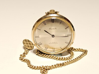 VINTAGE ELEGANT LUXURY GOLD PLATED MEN'S POCKET SWISS MECHANICAL WATCH ''HIRSCH''
