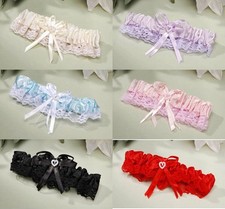 NEW WEDDING OR PROM GARTER 6 ASSORTED COLORS SEXY LACE TRIM Bow w/Heart