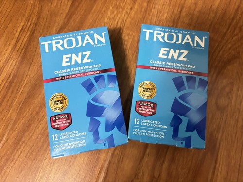 2x 12 Trojan ENZ Condoms Classic Reservoir end With Sopermicidal