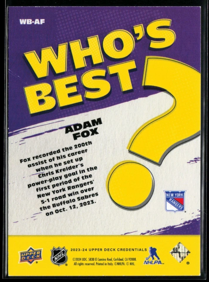 2023-24 Upper Deck Credentials Who's Best #WB-AF Adam Fox - Image 2 of 2