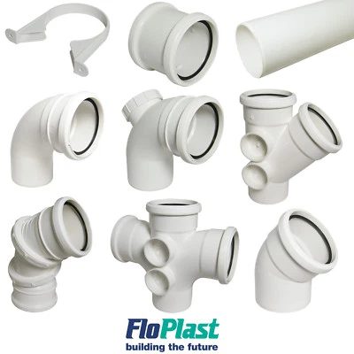 "FLOPLAST" 110mm White Soil Pipe and Fittings Bend, Socket, Branch, Vent, Boss
