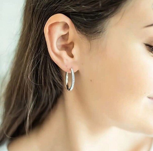 Earrings Cate & Chloe Bianca 18k White Gold Hoop Earrings with Swarovski Crystal - Picture 4 of 6