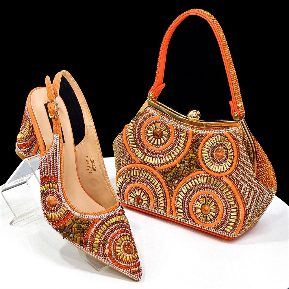 New Italian Sandals High Heels CM Rhinestone Luxury Matching Shoes And  Bag Set