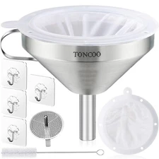 5 Inch Stainless Steel Funnel with Strainer and 200 Fine Mesh Filter Food Gra...