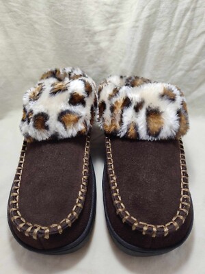 Earth Origins Suede Slippers Faux Cheetah Fur Run About Raine