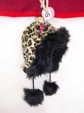 Leopard CAP Faux-Fur Trapper's HAT Girls SMALL 7-10 Cheetah EARS Jaguar NWT 22