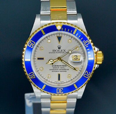 2006 Rolex Submariner 16613 Slate Serti Dial 18K Yellow Gold and SS  BOXES/PAPERS