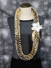 Black Gold Graduation 2026 Satin Ribbon Lei with Flower New Handmade