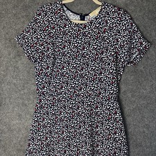 Michael Kors  Dress Women's 8 Blue Red White Heart Print Fit & Flare Ruffle Hem