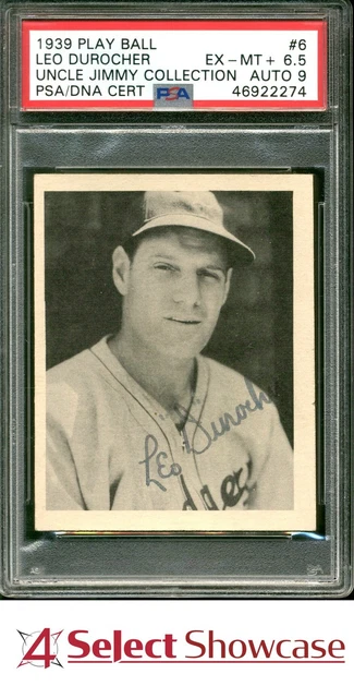 1939 PLAY BALL ONKEL JIMMY SAMMLUNG #6 LEO DUROCHER POP 1 PSA 6.5 DNA AUTO 9