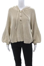 Veronica Beard Women Henley Hoodie Beige 100% Cotton Long Sleeve Size L
