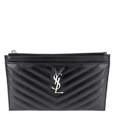 YSL Saint Laurent black Zipper Bill pouch clu...