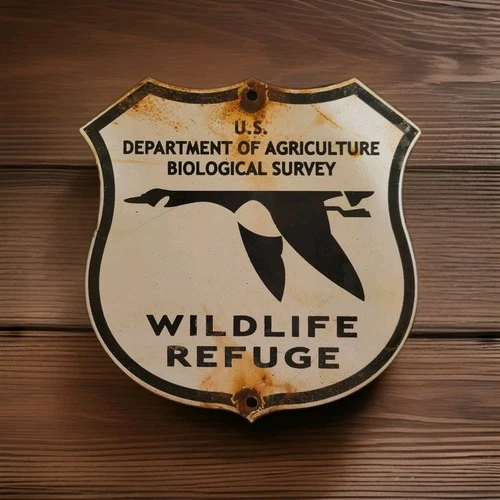 Vintage Wildlife Refuge Porcelain Sign US Department Of Agriculture USA Gas Oil