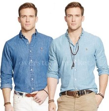 NEW MEN'S RALPH LAUREN CLASSIC FIT DENIM 100 COTTON SPORT SHIRT VARIETY
