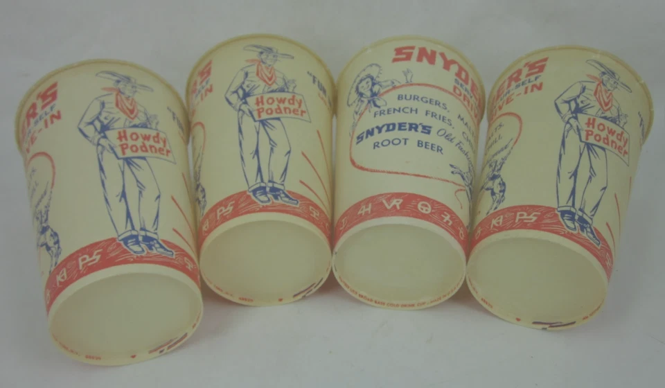 4 винтажных восковых бумажных стакана Snyder's Root Beer Drive для ресторана Лас-Вегаса - Изображение 3 из 3