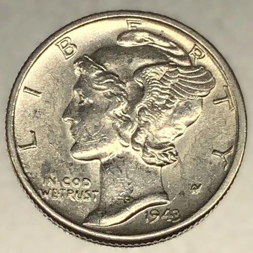 1943 -P Mercury Dime 10c BU 90% Silver - 1893
