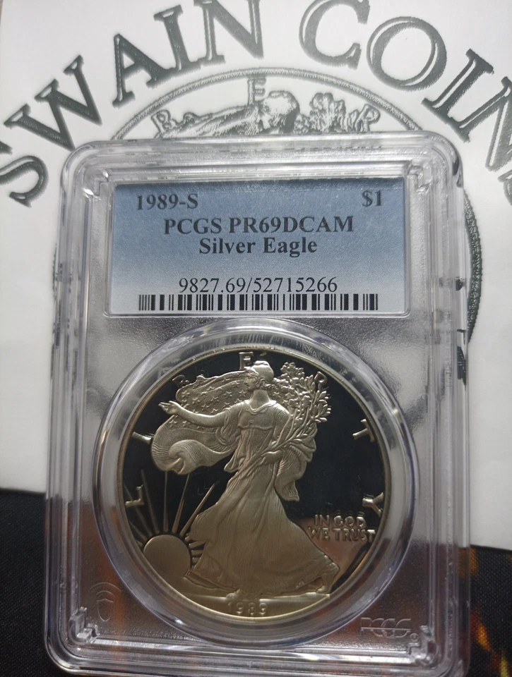 1989-S American Silver Eagle Dollar PR69DCAM PCGS Proof 69 Deep Cameo EC120 - Image 2 of 3