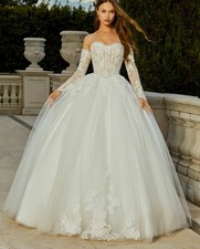 Lace Beaded Wedding Dress Bridal Wear 32-60 Off Shoulder Long Sleeve Tailored