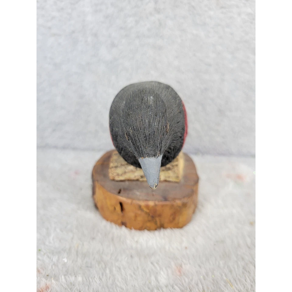 Скульптура резной деревянной птицы ручной работы Red Wing Blackbird с подписью Ralph Villemez 1984 - Изображение 3 из 4