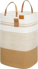 Large Laundry Hamper   75L Tall Woven Cotton Storage Basket with Leather Hand...