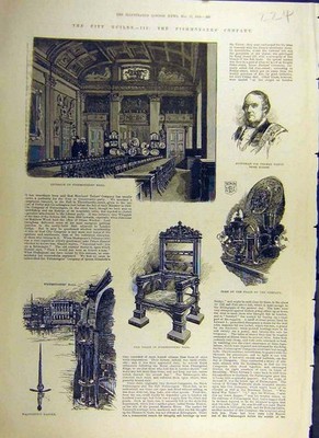 Original alter antiker Druck 1884 City Guilds Fishmongers Company Dakin Walworth