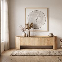 Lowboard 175 Cm TV Schrank Aus Mangoholz Mit 3 TüRen Natur